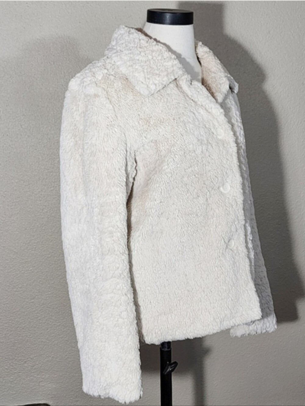 Erin London Jacket Faux Fur Button Front Off-White Size L - Picture 8 of 13